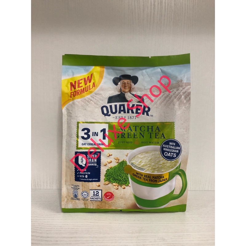 Quaker 3 In 1 Instant Oat Cereal Drink Matcha Green Tea 336gr (12X28G