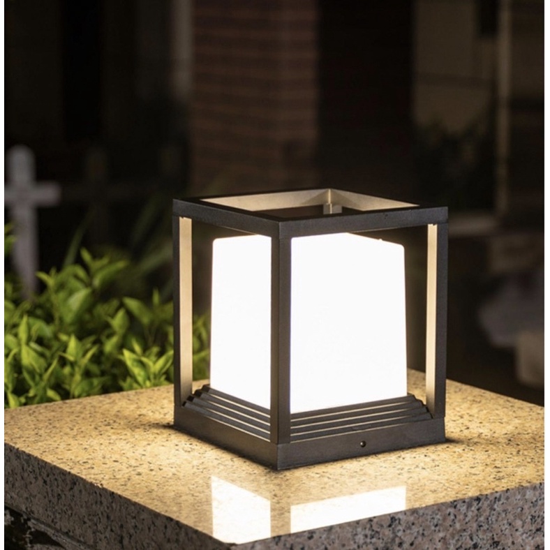 Modern light black cube outdoor pillar light weather proof outdoor gate