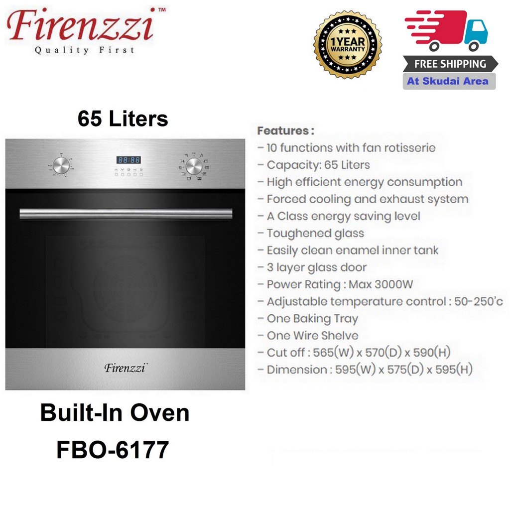 Firenzzi 10 Functions Digital Display BuiltIn Oven 65 Liters (FBO