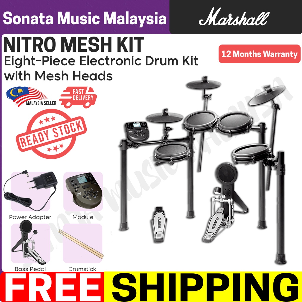 Alesis Nitro Mesh Kit EightPiece Electronic Drum Kit with Mesh Heads