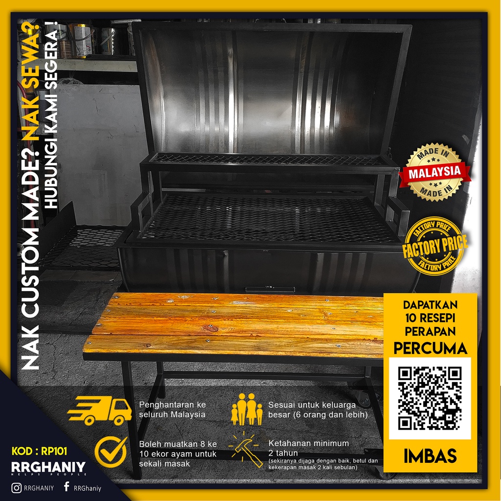 BBQ Pit Steel Drum BBQ Drum Tong Drum BBQ Full Set Size 200L With