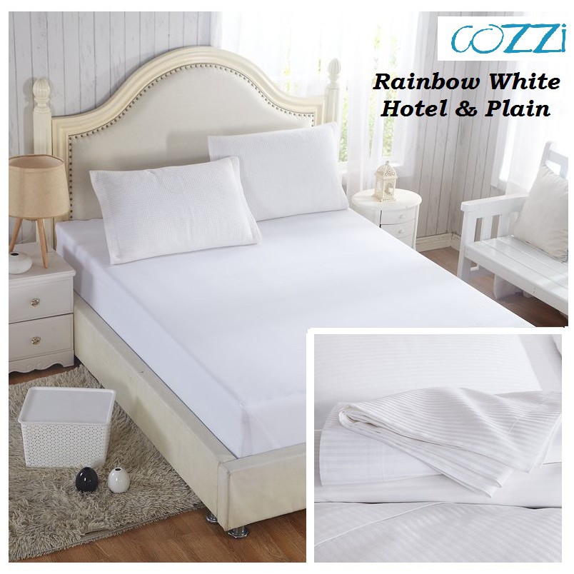 Cozzi Rainbow White Fitted Bed Sheet with Pillow Case set Cadar Plain