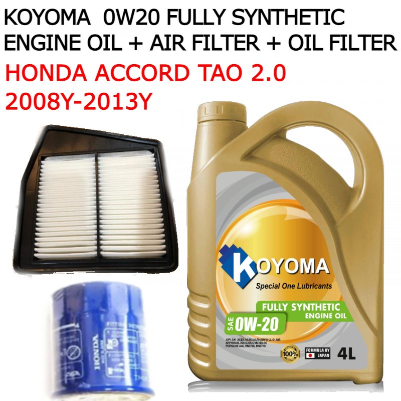 HONDA ACCORD TAO 2.0 2008y 2013y AIR FILTER + OIL FILTER + KOYOMA 0W20 FULLY SYNTHETIC ENGINE