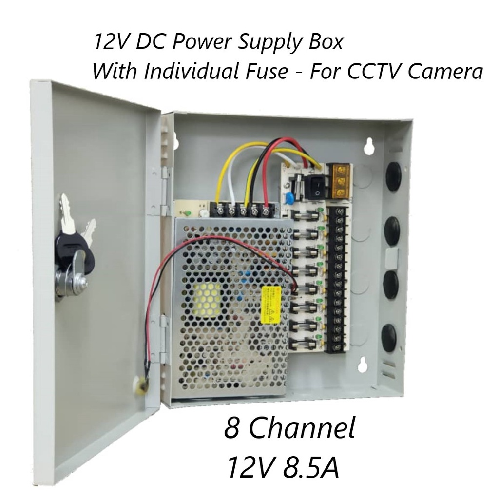 CCTV Power Supply Box With Individual Fuse 8 Channel 12V 8.5A Shopee