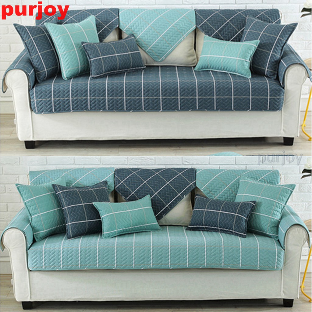 Purjoy Cotton Nordic Four Seasons Nonslip Sofa Cushion Blue & Green