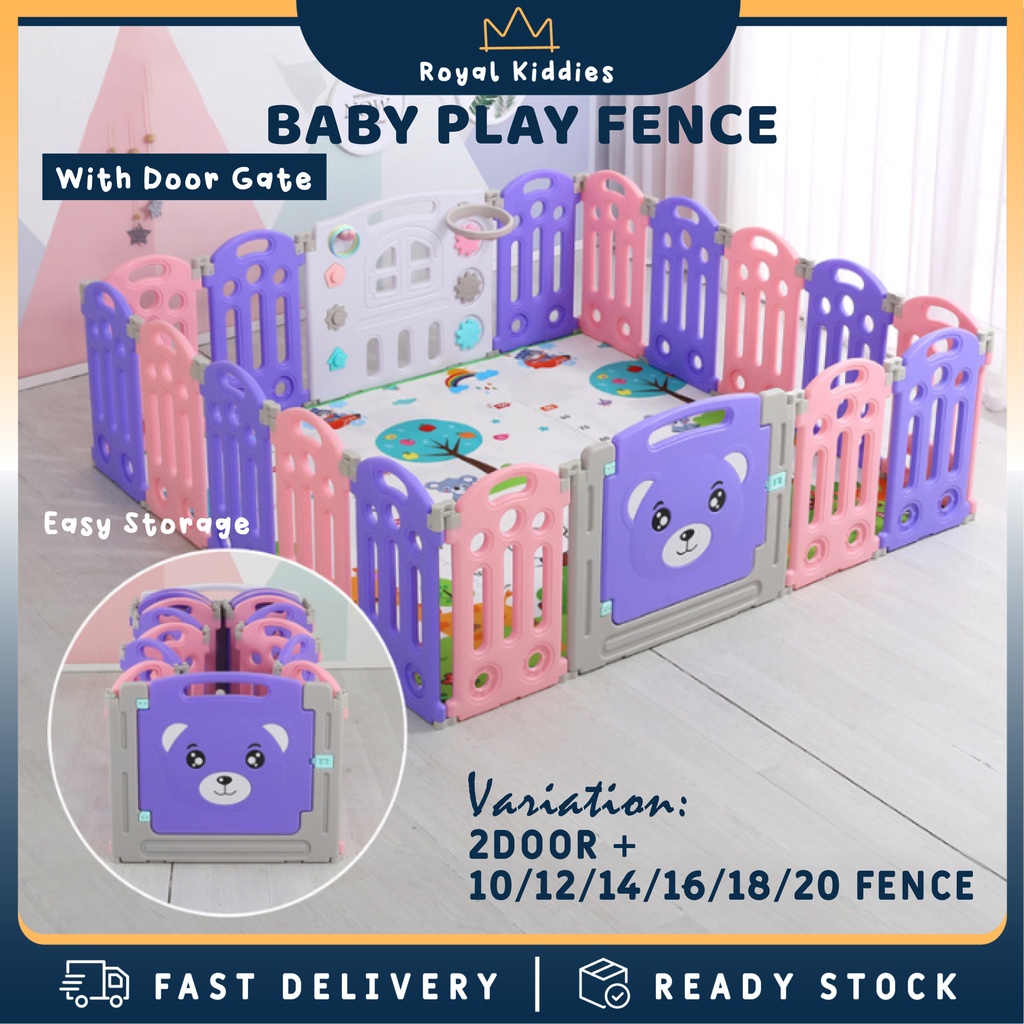 Baby Fence with Door Gate (10/12/14/16/18/20 Panel) Safety Foldable
