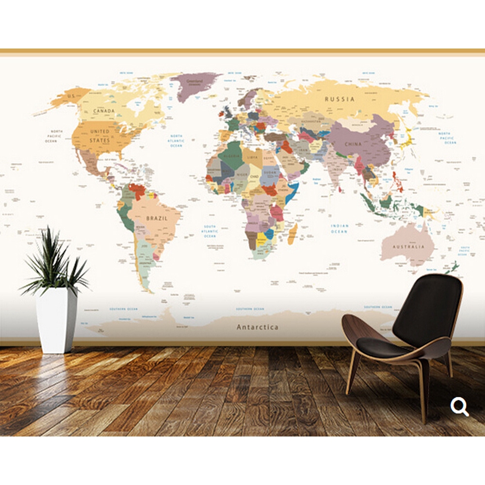 World Map Vintage 3D cartoon wallpaper,children's room living room tv