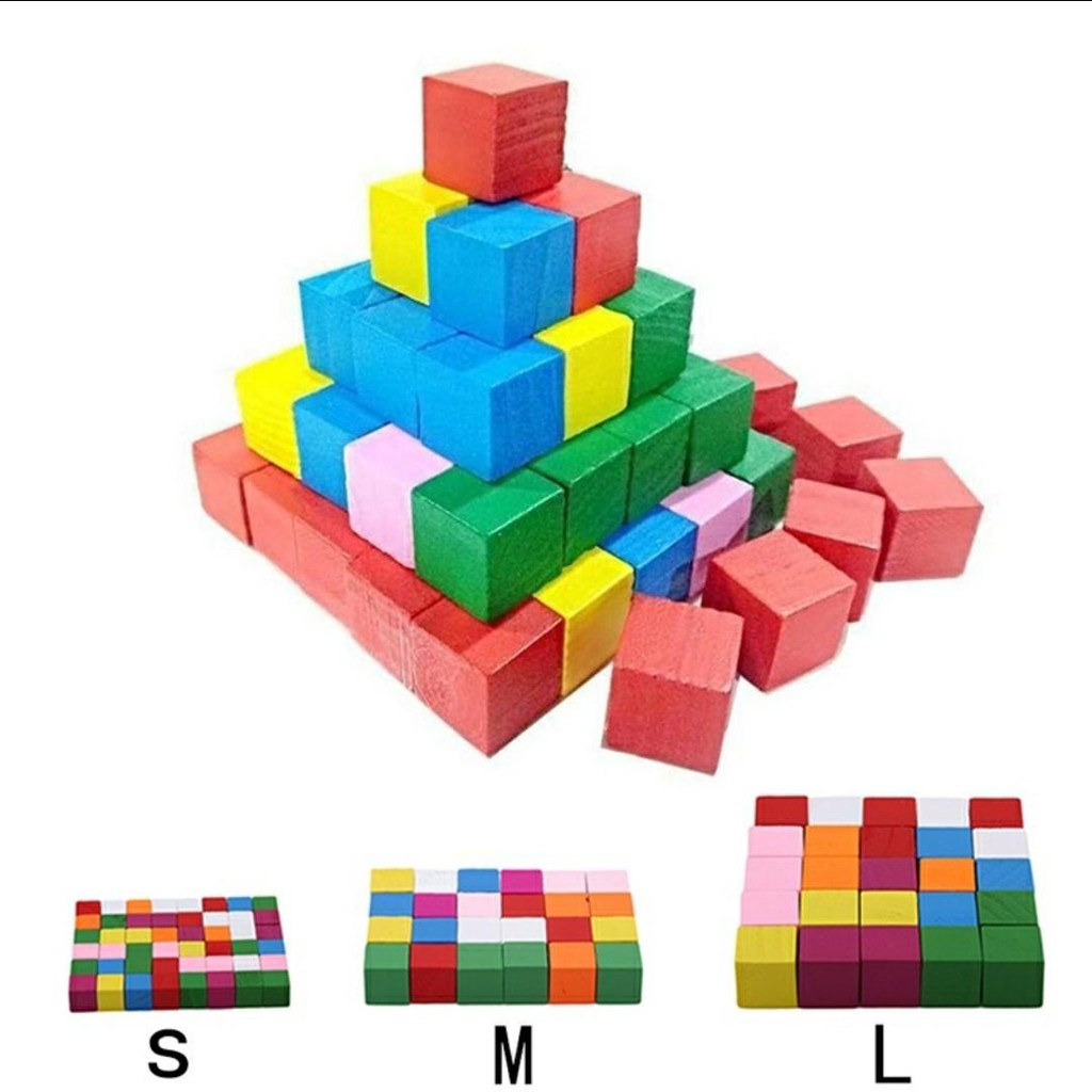 (READY STOCK) Wooden Stacking Up Building Blocks Square Cubes Stack Up Learning Education Toys