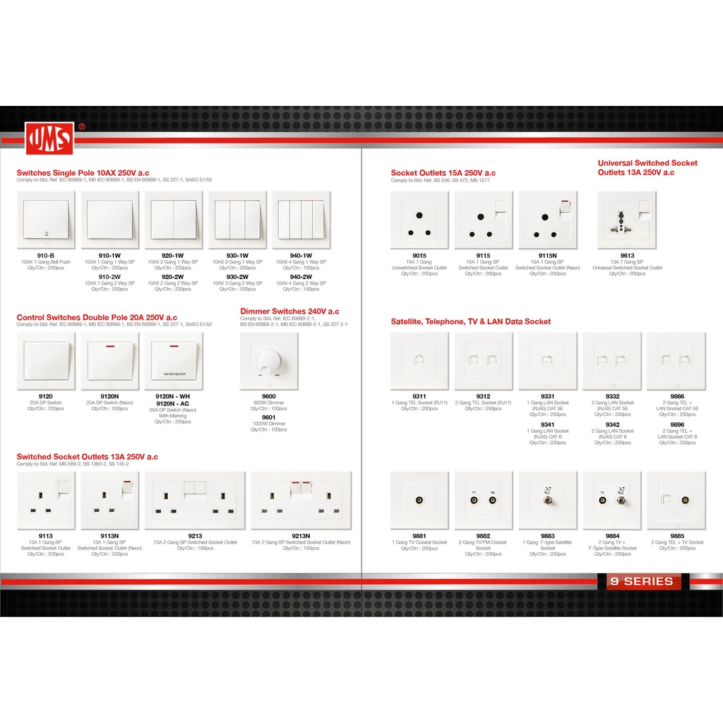 UMS Switches 9 Series/3 Series Switch & Socket Outlet / Switches UMS