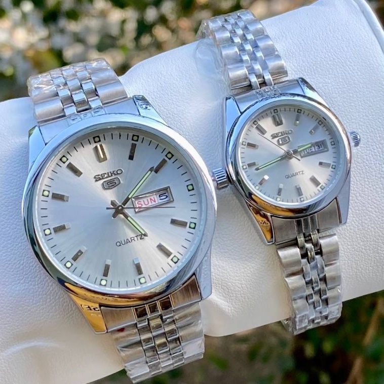 SEIKO JAM TANGAN LELAKI PEREMPUAN QUARTZ ANALOG COUPLE SET STAINLESS