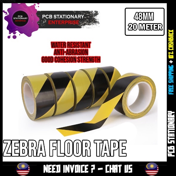 Floor Tape 48mm x 20m Yellow/Black Zebra Tape (Ready Stock) Shopee