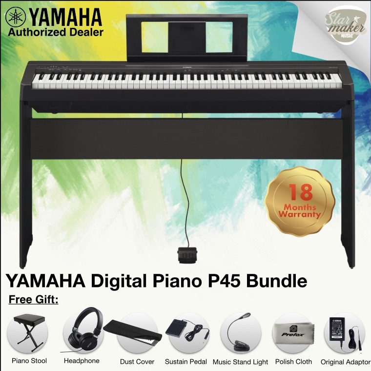 Yamaha Digital Piano P45 Black Super Value Bundle (P45 / p45 / p45