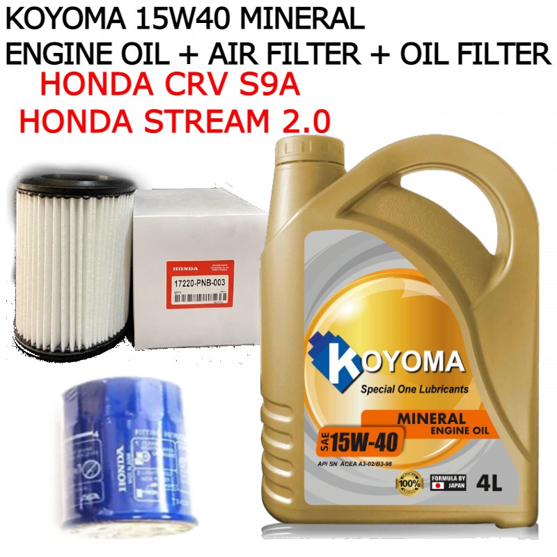 HONDA CRV S9A, STREAM 2.0 AIR FILTER + OIL FILTER + KOYOMA 15W40