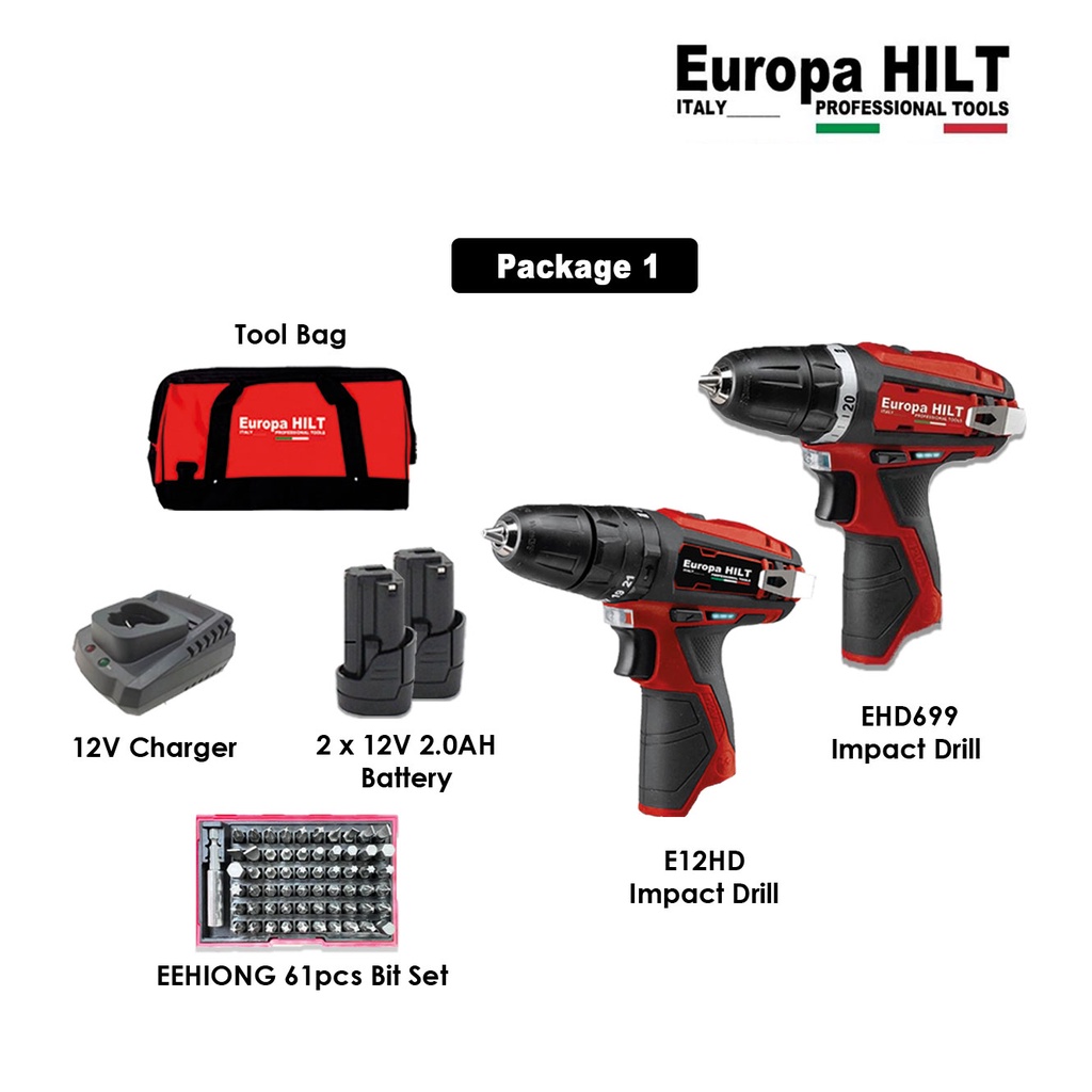 EUROPAHILT EUROPA HILT EHD699 BATTERY DRILL E12HD IMPACT DRILL 12V