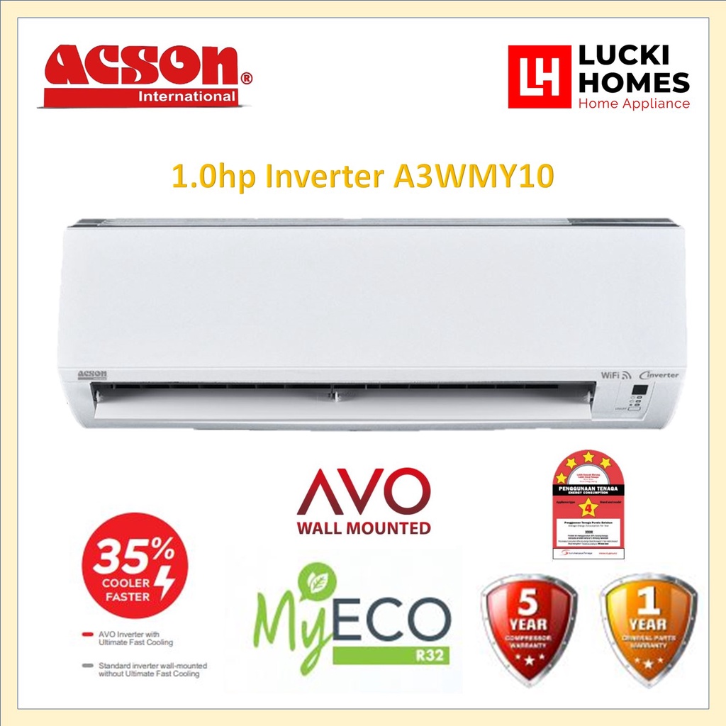 Acson 1hp Inverter Air Conditioner R32 Greenery Refrigerant Wifi