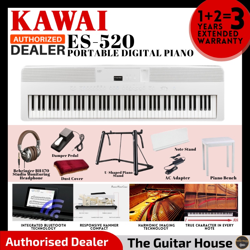 Kawai ES-520 Portable Digital Piano - White (ES520 / ES 520) | Shopee