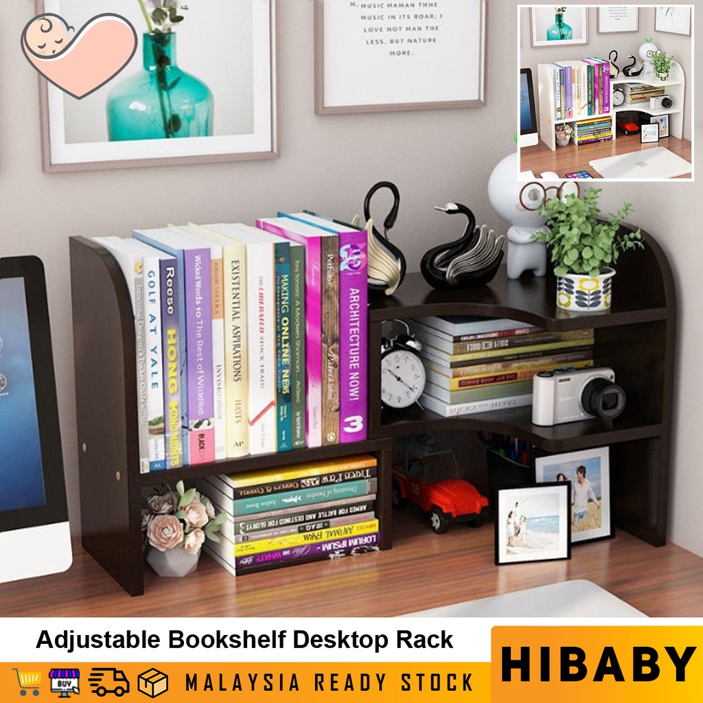 HIBABY Home Office Adjustable Storage Rack Bookshelf Desktop Organizer