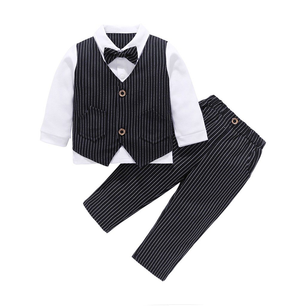 Baby Boy 2 pieces Clothing Toddler Boy Shirt and Pant Long Sleeve Sets Infant Formal Suits Bow