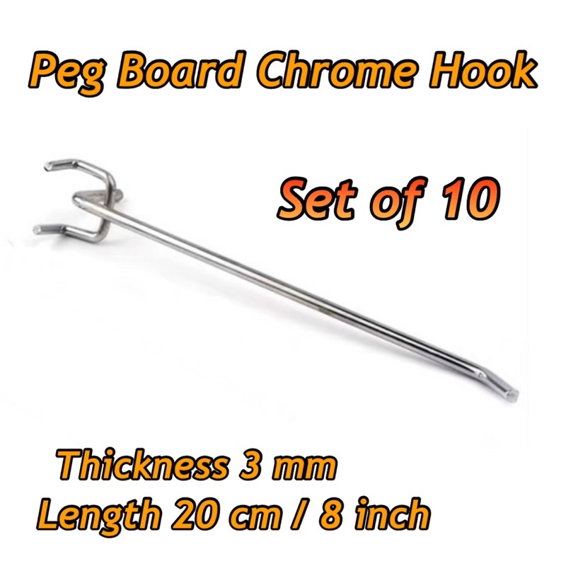 10 pc Peg Board Chrome Hook Organize Anything on a Pegboard /Perforated Hardboard Susun Apa