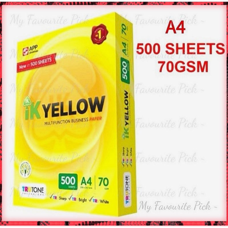 IK YELLOW A4 PAPER 70G 500 SHEETS KERTAS A4 PUTIH FOR PHOTOSTAT