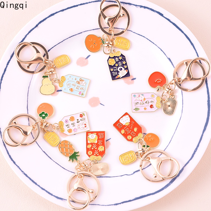 Cute Lucky Fortune Keychains Cartoon Spaceman Fruit Alloy Keychains