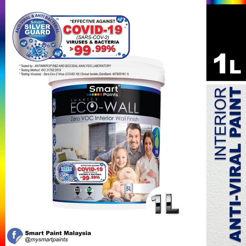 1LITER SMART PAINTS ECO WALL ANTI BACTERIAL ZERO VOC INTERIOR WALL