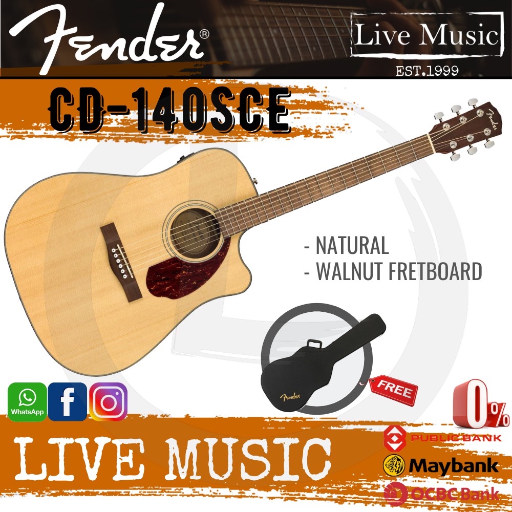 Fender CD140SCE Dreadnought AcousticElectric Guitar with Case