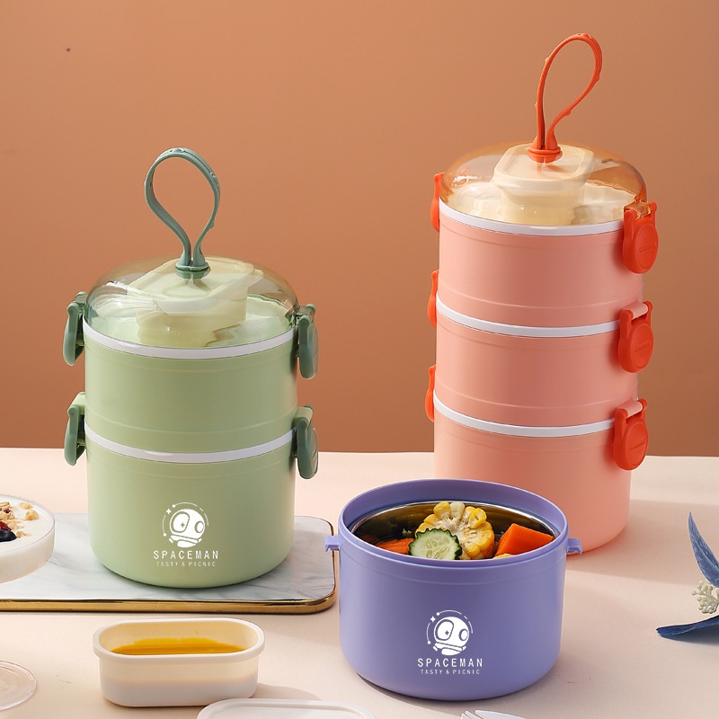 INS Influencer MultiLayer Round 304 Stainless Steel Lunch Box Student