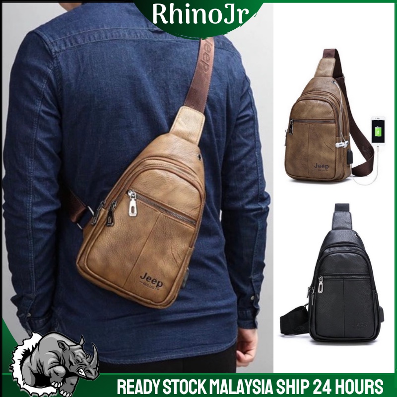 PSB34 RhinoJrReady Stock Malaysia Jeep Buluo Men Leather bag Men cross
