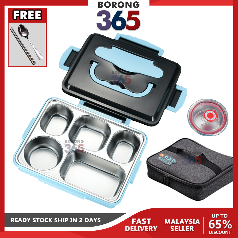 Borong365 5 Compartments 304 Stainless Steel Thermal Insulated Lunch