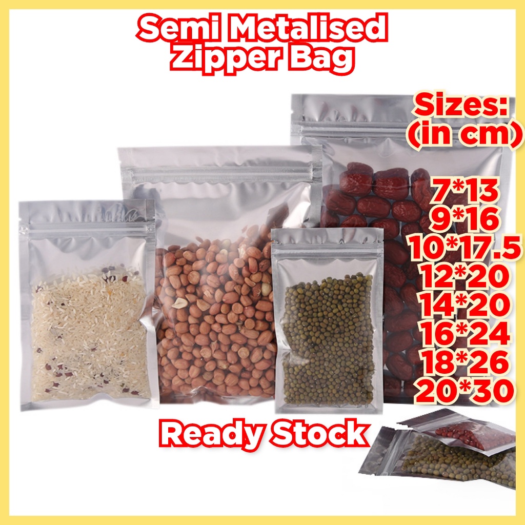 Semi Aluminium Metalized Packaging Flat Bag 50pcs for Food Storage Nuts