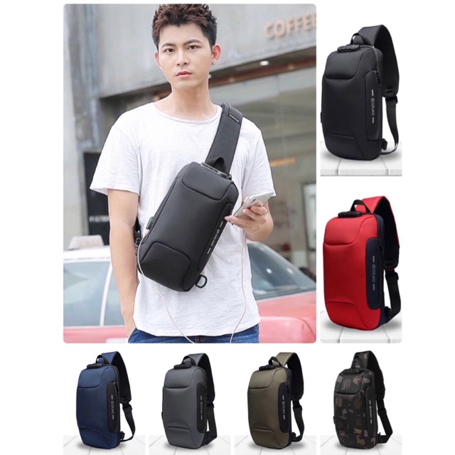 OZUKO Sling Bag USB AntiTheft Men's Chest Beg with Password Lock New