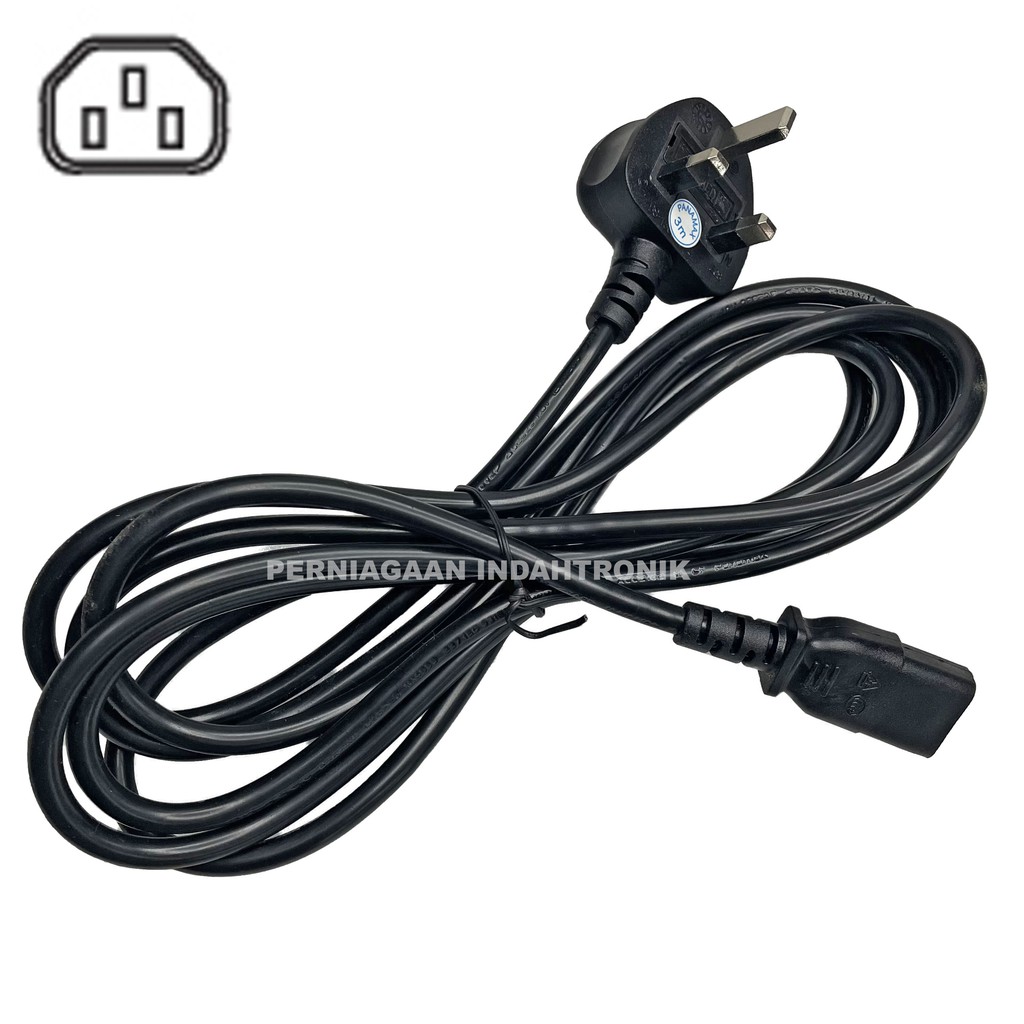 3 Meter UK 3 Pin Plug Power Cord with Fuse for Desktop PC LCD Monitor