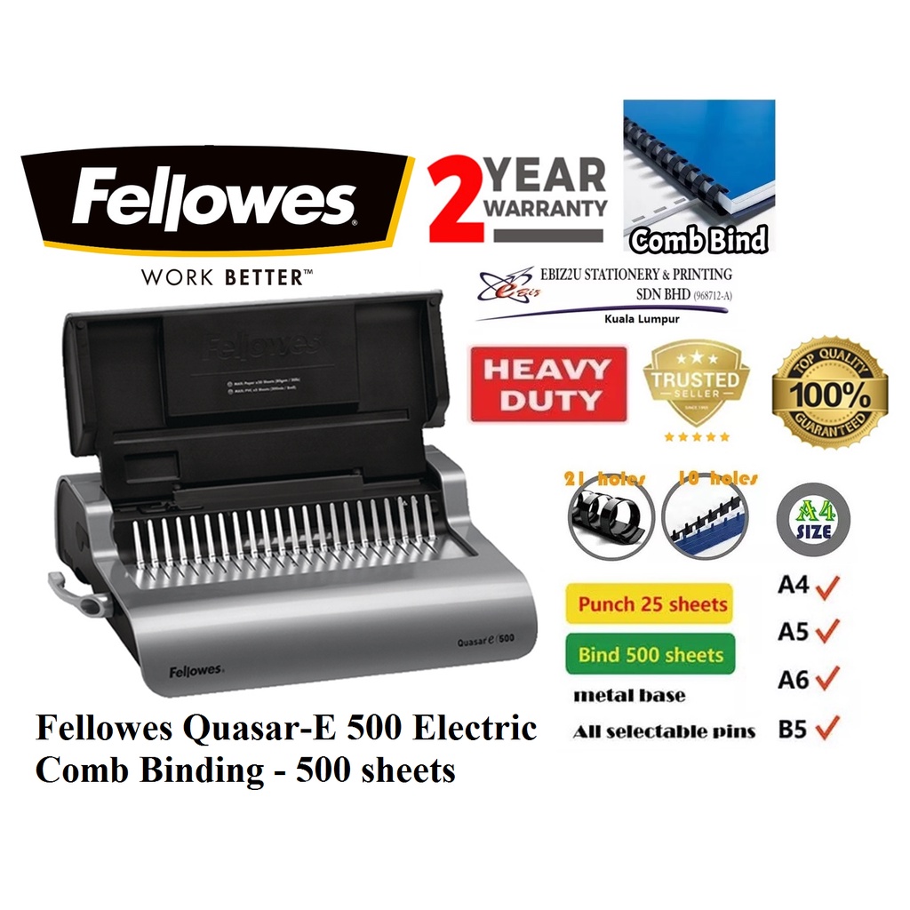 Fellowes Quasar E500 Electric Comb Binding Machine 500 sheets electric binding machine, heavy