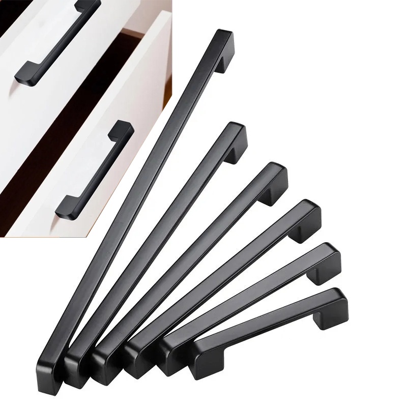 Modern Black Aluminum Alloy Handles and Knobs Simple Kitchen Cupboard Drawer Pulls