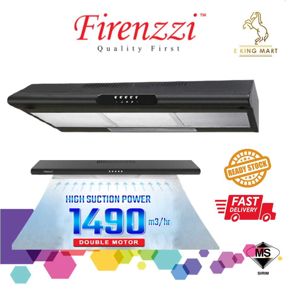 FIRENZZI Cooker Hood Slim 1490m3 Strong Suction Power 90CM Designer