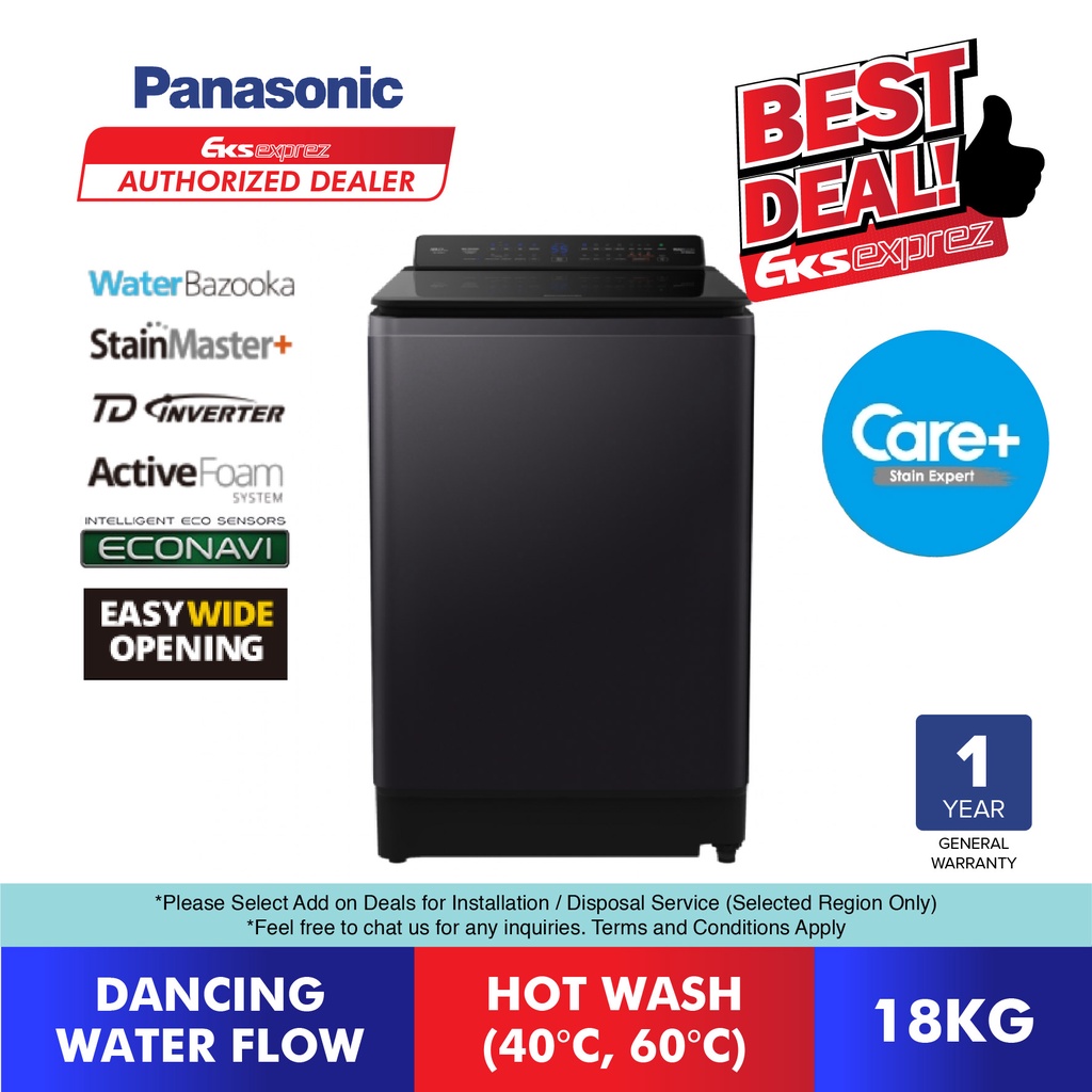 Panasonic Inverter Top Load Washing Machine 18kg NAFD18V1BRT with Hot