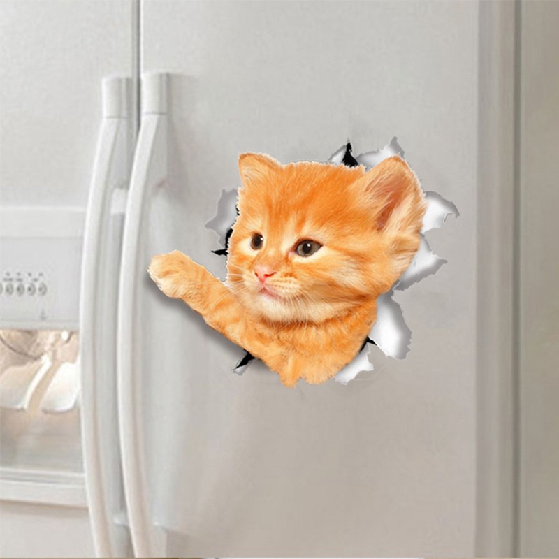 Vivid 3d Hole Cat Dog Animal Toilet Stickers Home Decoration Diy Wc