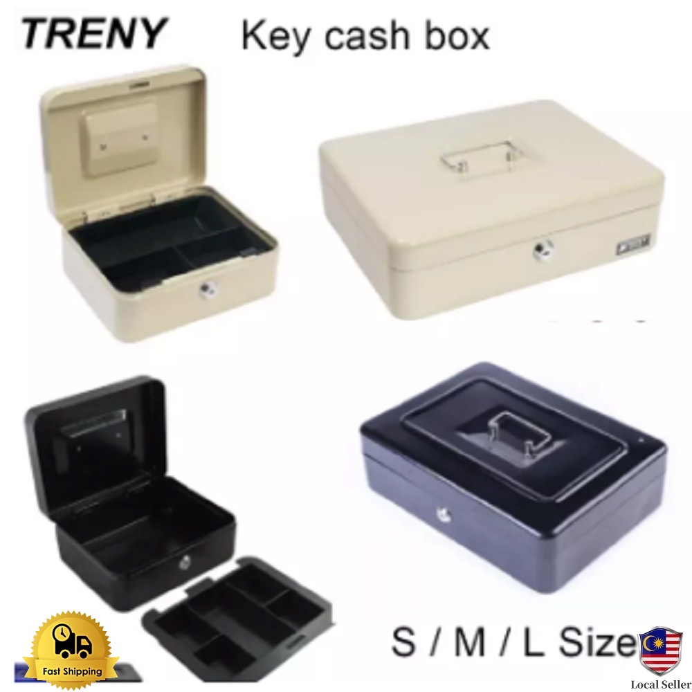 TRENY Steel Metal Money Box Cash box Petty Cash Box Safe Lock Beige