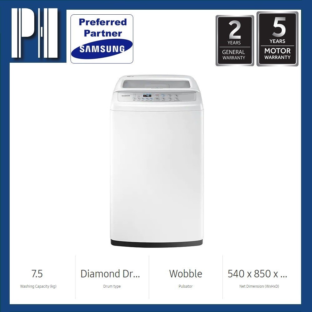 SAMSUNG WA75H4200SW/FQ 7.5KG TOP LOAD 2ND GENERATION DIAMOND DRUM