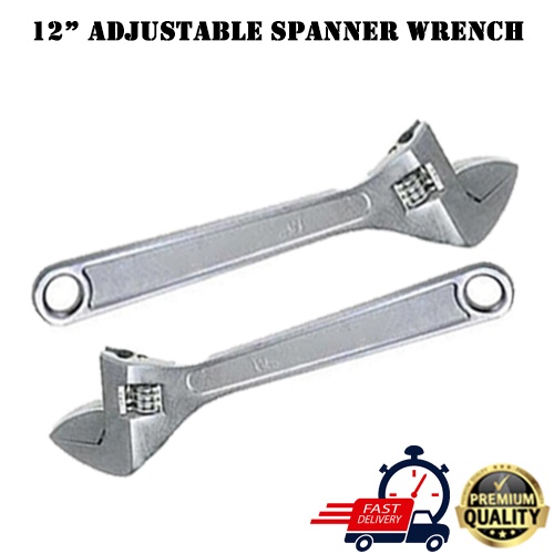 12" (300mm) Chrome Adjustable Spanner Wrench Steel Spanner 300MM