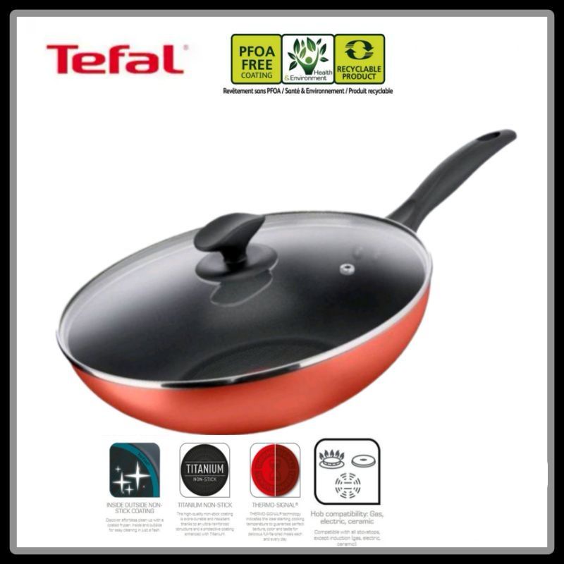 TEFAL 28CM WOKPAN TITANIUM NONSTICK (ROSY) WITH GLASS LID NOT