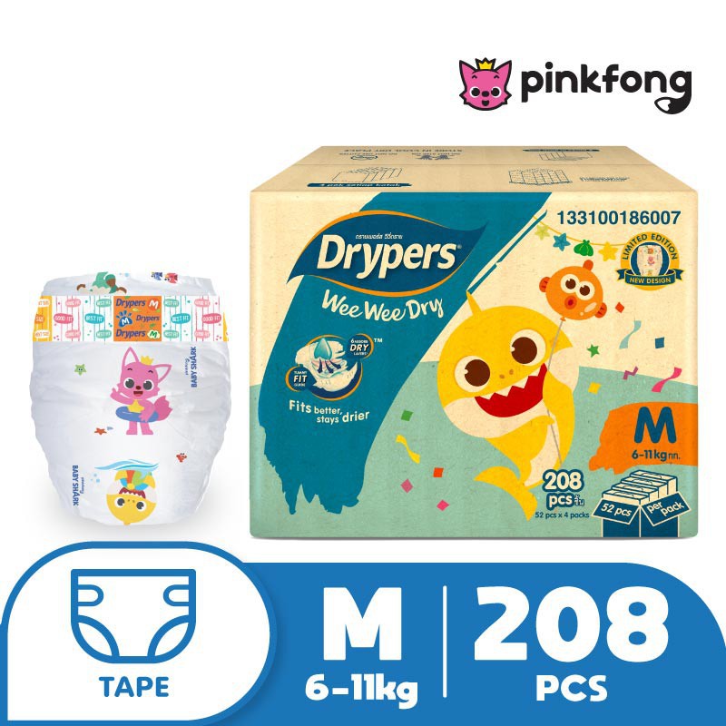 Drypers Wee Wee Dry M52/ L44/ XL36/ XXL (4 packs) Pinkfong Limited