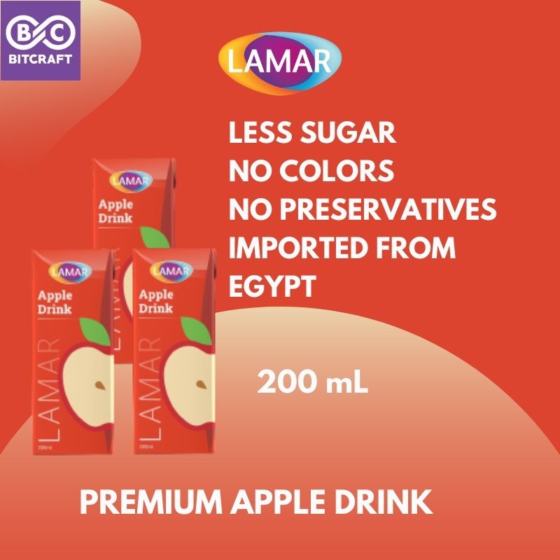 LAMAR Apple Juice Drink 200ml Less Sugar Imported From Egypt Jus Epal Kurang Gula Tanpa Pengawet