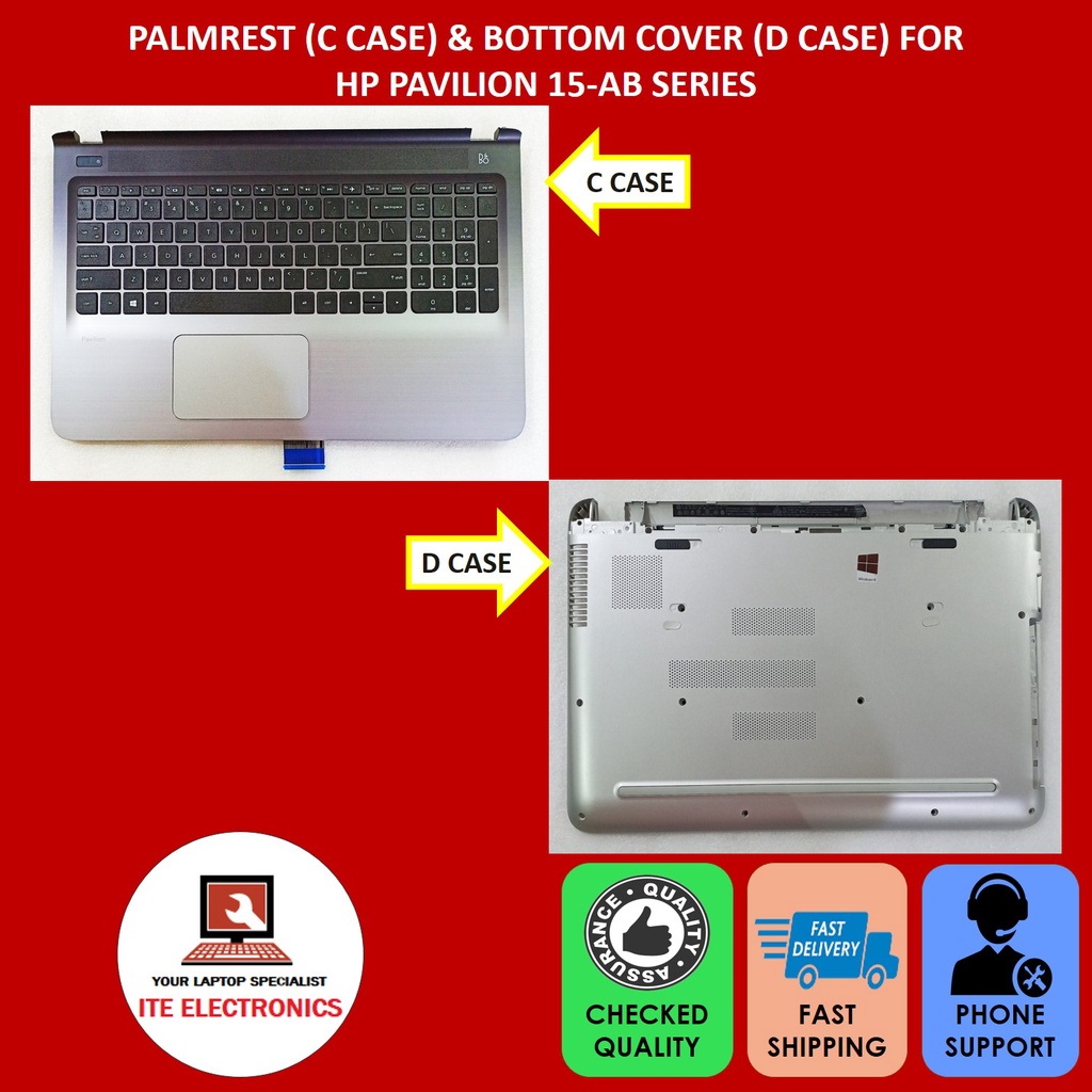 ORIGINAL HP PAVILION 15AB SERIES TOUCHPAD PALMREST C CASE/ BOTTOM COVER D CASE 809031001