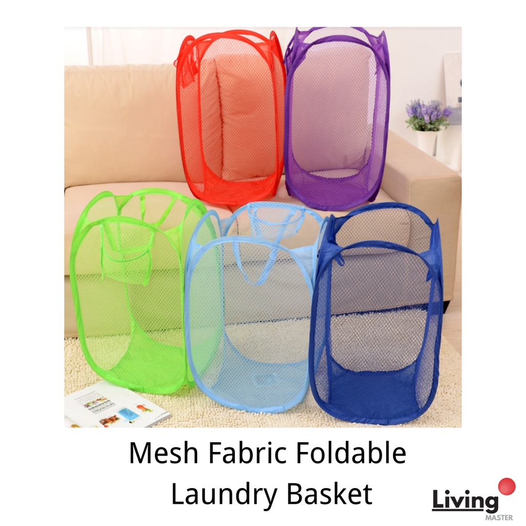 Mesh Fabric Foldable Laundry Basket Bag Dirty Clothes Basket Large