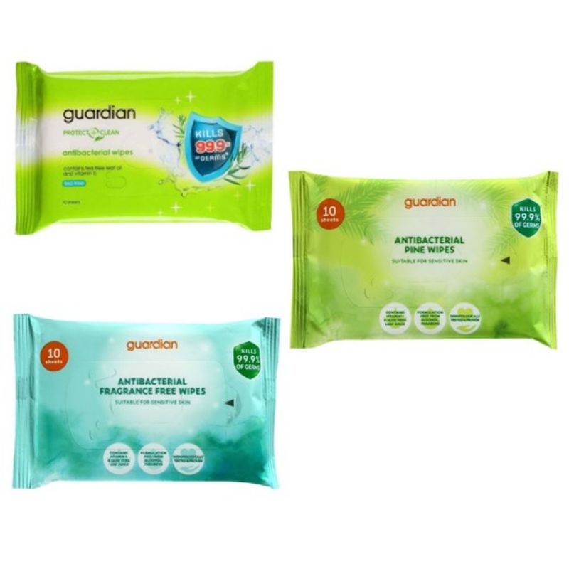 (New Packaging)Guardian Antibacterial Wet Wipes Fragrance Free 10's