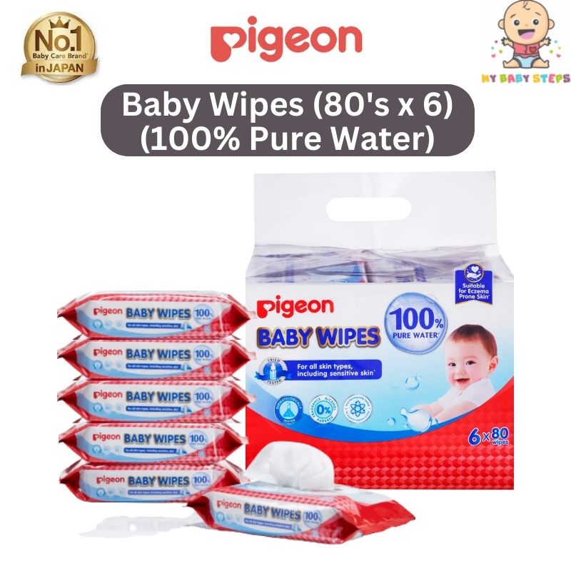Original Pigeon Baby Wipes 100 Pure Water Wipe Wet Tissue (80's x 6
