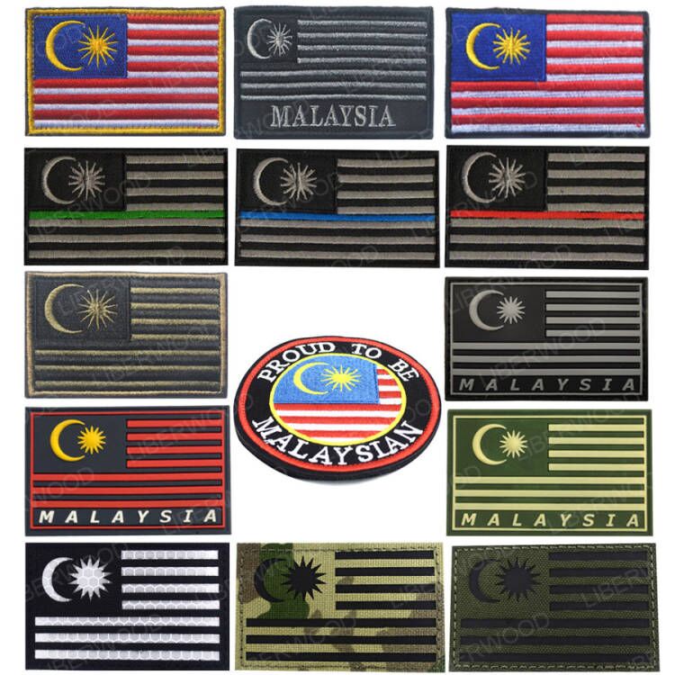 Malaysian Flag Embroidered Patches Skull Tactical Army Military Morale Patch Emblem Malaysia