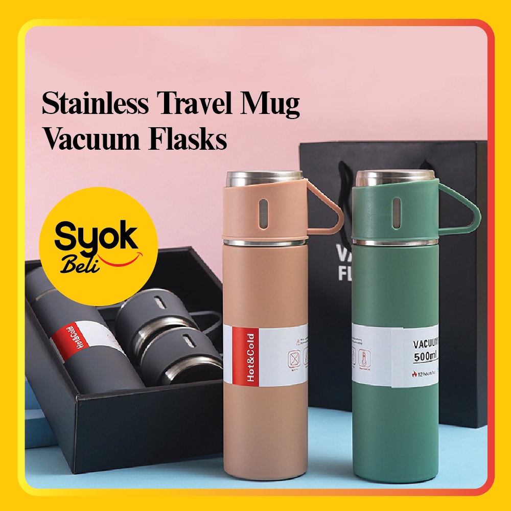 Stainless steel vacuum flask 500ml double wall thermos set vacuum flask gift set with double